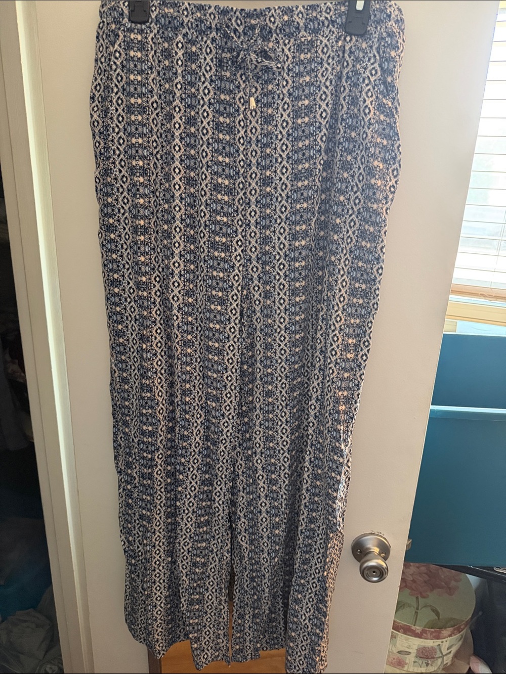 Blue Patterned Drawstring Pants